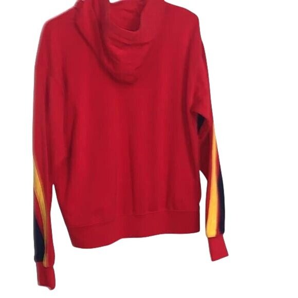 Red Ninth Hall Hoodie With Yellow & Navy Sleeve Stripes Cotton-Polyester Blend M - Picture 9 of 9